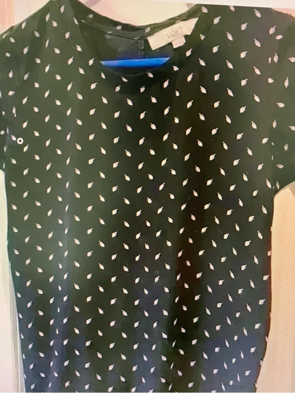 LOFT Navy Short Sleeve Tee with White Leaf Print
